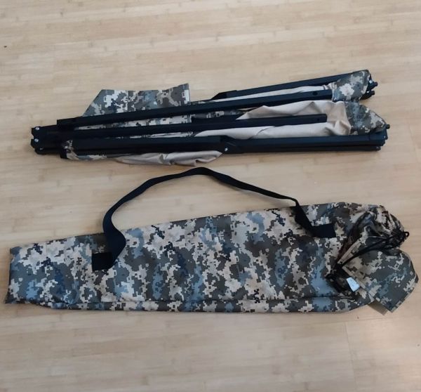 Skladacia NATO, veľká vojenská kempingová posteľ 206x72 s matracom a poťahom, kreslená