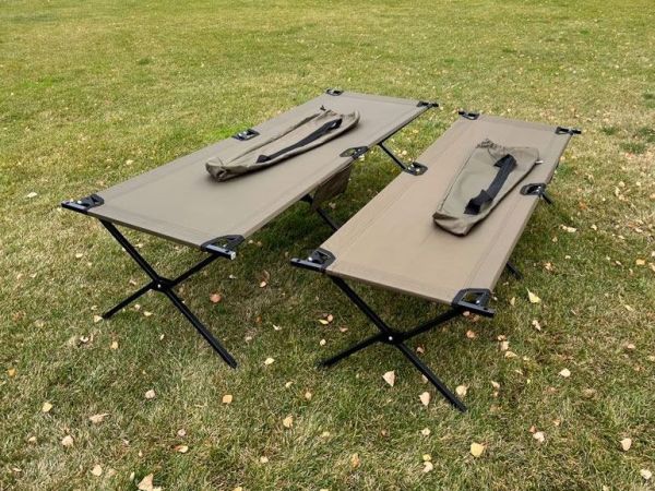 Skladacia posteľ 196x66 poľná, rozkladacia posteľ NATO s vreckom a obalom, olivová farba, hmotnosť 9,8 kg