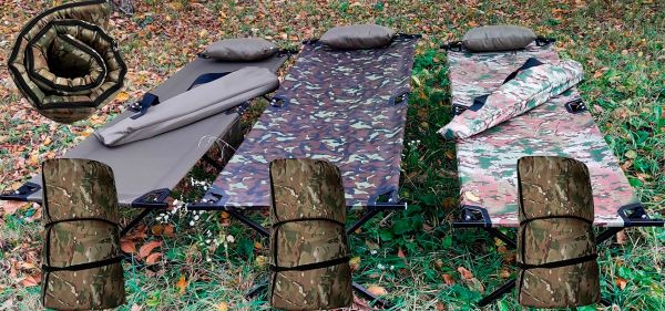 Posteľ 206x72 veľké armádne rozkladacie pole + matrac + vankúš + poťah, oliv
